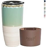 Bosmarlin Ceramic Travel Coffee Cup with Lid, 21 oz, Portable Coffee Mug for Car Cup Holder, Microwave and Dishwasher Safe, Reactive Glaze (Green)
