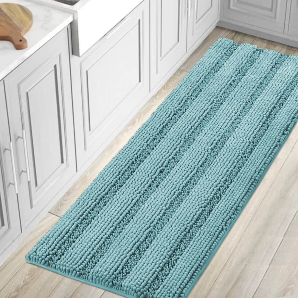 Photo 1 of H.VERSAILTEX Bathroom Rugs Bath Mat Runner Rug Non Slip Kitchen Rug Extra Long Bath Rug Runners Oversized 59" x 20" Absorbent Washable Dry Fast Plush Area Rug for Bathroom/Bedroom - Aqua Haze