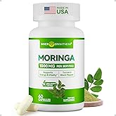 Moringa Capsules 1000mg, Moringa Leaf Extract 10:1, Complete Green Superfood, for Energy, Sleep, Immune & Gut Health, Veg Capsules 60 Count, All-Natural, Non-GMO, Made in USA