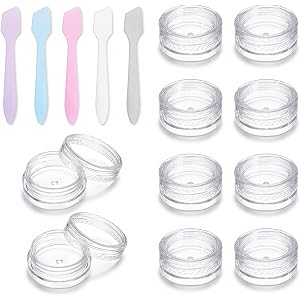 SHENLIU 10 Pcs 2g Small Travel Containers for Creams with Lids & 5 Pcs Mini Spatulas, Refillable Leak Proof Clear Mini Makeup