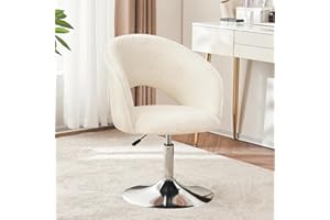 Furnimart Swivel Vanity Chair with Round Back, Height Adjustable Accent Chair, Sherpa Makeup Chair for Vanity, Desk, Bedroom, Living Room