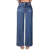 roswear Women's Wide Leg Jeans High Waisted Stretchy Denim Trouser Pants