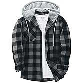 ZITY Men's Flannel Hoodie Shirts Casual Button Down Plaid Shirt Jackets for Men Long Sleeve Stylish Hooded with Pocket