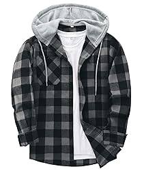 ZITY Men's Flannel Hoodie Shirts Casual Button Down