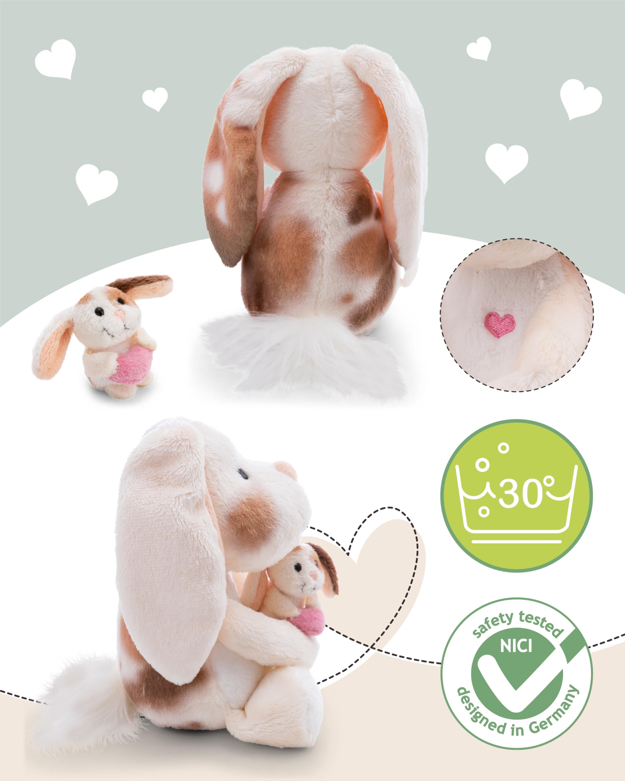 NICI Kuscheltier Hase 20cm mit Hasenkind 6cm - beige - Stofftier aus weichem Plüsch, niedliches Plüschtier zum Kuscheln und Spielen, für Kinder & Erwachsene, tolle Geschenkidee - 62841 4