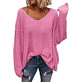 BZB Women's V Neck Long Sleeve Knit Loose Oversized Pullover Sweater Top