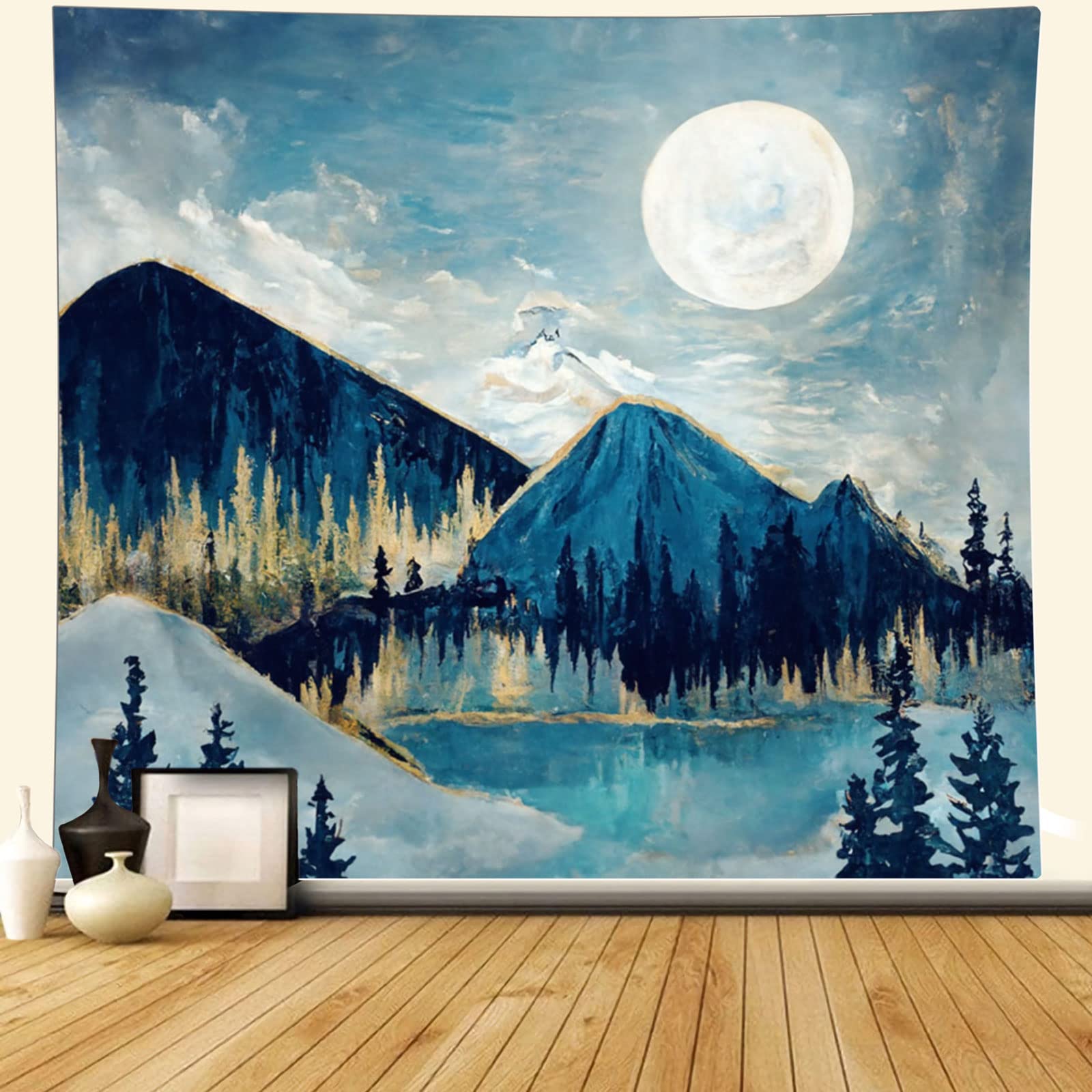 YISUMEI Mountain Forest Tree Moon Nature Boho Landscape Ceiling Tapestry Wall Hanging for Bedroom Aesthetic Living Room College Dorm Wall Decor(L/150x200cm/60x80inch)