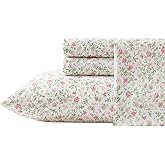 Laura Ashley - Twin XL Sheet Set, Super Soft Cotton Percale Bedding Set with Matching Sham, Oeko-Tex Certified (Bonnie Pink, Twin XL)