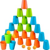 3-in-1 Cup Stacking Set; Toddler to Young Kids Quick Stacking Cups Game; Montessori Stackable Cups to Develop Hand-Eye Coordination, Motor Skills and Creative Play; Stack Cups and Ball Game; Ages 3+