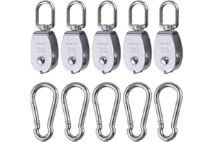 LEONTOOL 5 Pcs M20 Single Pulley Block with 5 Pcs Spring Snap Hook, 304 Stainless Steel Lifting Crane Swivel Pulley Wire Rope