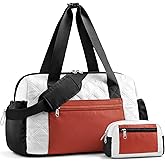 Kookoomia Small Gym Bag for Women, Mini Sports Duffle Bag for Workout Dance Ballet Yoga Gymnastics, Quilted Lightweight Puffer Travel Tote with Detachable Coin Purse & Wet Pocket, Beige-black-brown