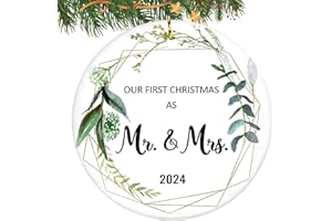 OLICARD Wedding Gifts for Couples Unique 2024 First Christmas Married Ornaments, Bridal Shower Gift, Bachelorette Gifts for Bride, Newlywed, 1st Christmas as Mr Mrs - Just Married Gifts