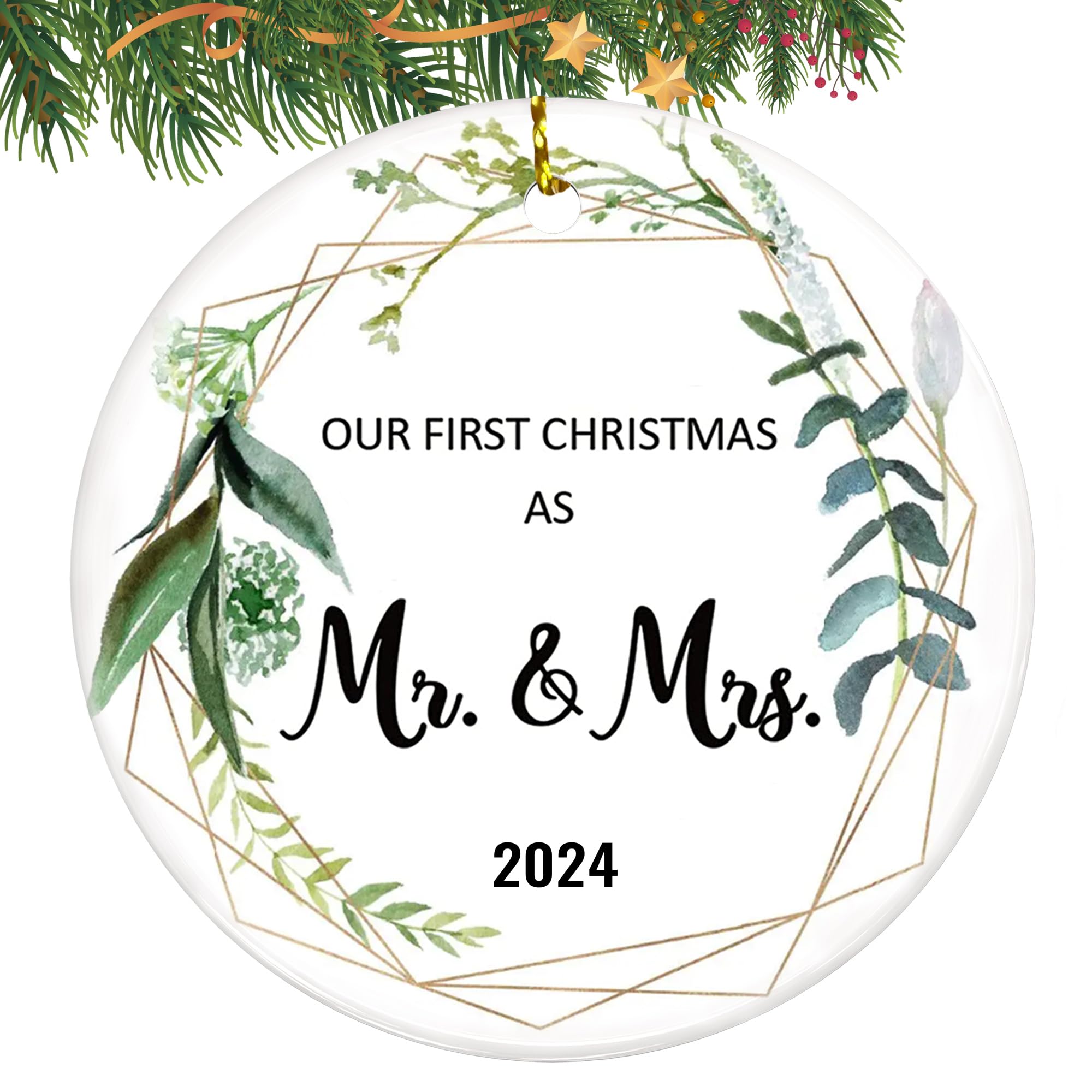 New Arrival, Mr and Mrs Gifts, Engagement Gifts for Couples, Glass 1st Married Ornament 2024 main image 1