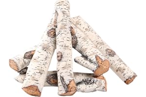 Utheer Gas Fireplace Logs Set Ceramic White Birch Log for Gas Fireplace, Outdoor Firebowl, Electric Gas Fireplaces, Vented, Linear Fire Pits Ceramic Fiber Fake Wood Logs, Large Birch Logs 6pcs