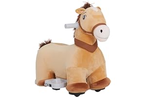 Qaba 6V Ride on Horse, Battery Powered Electric Ride on Pony with Music Forward, PU Wheels, Soft Touch, Riding Pony for Girls Boys Aged 18-36 Months, Brown