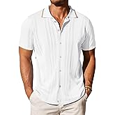 COOFANDY Men's Knit Button Down Shirt Vintage Short Sleeve Polo Shirts Casual Beach Tops