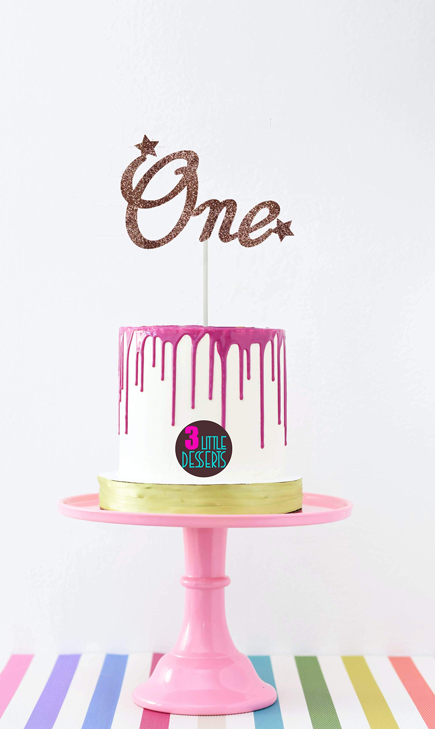 ROSE GOLD "ONE" Birthday Cake Toppers 300gsm Premium Glitter Card Anniversary, Bling Sparkle Decoration Party Approx 6.1 x 3.6 Inches