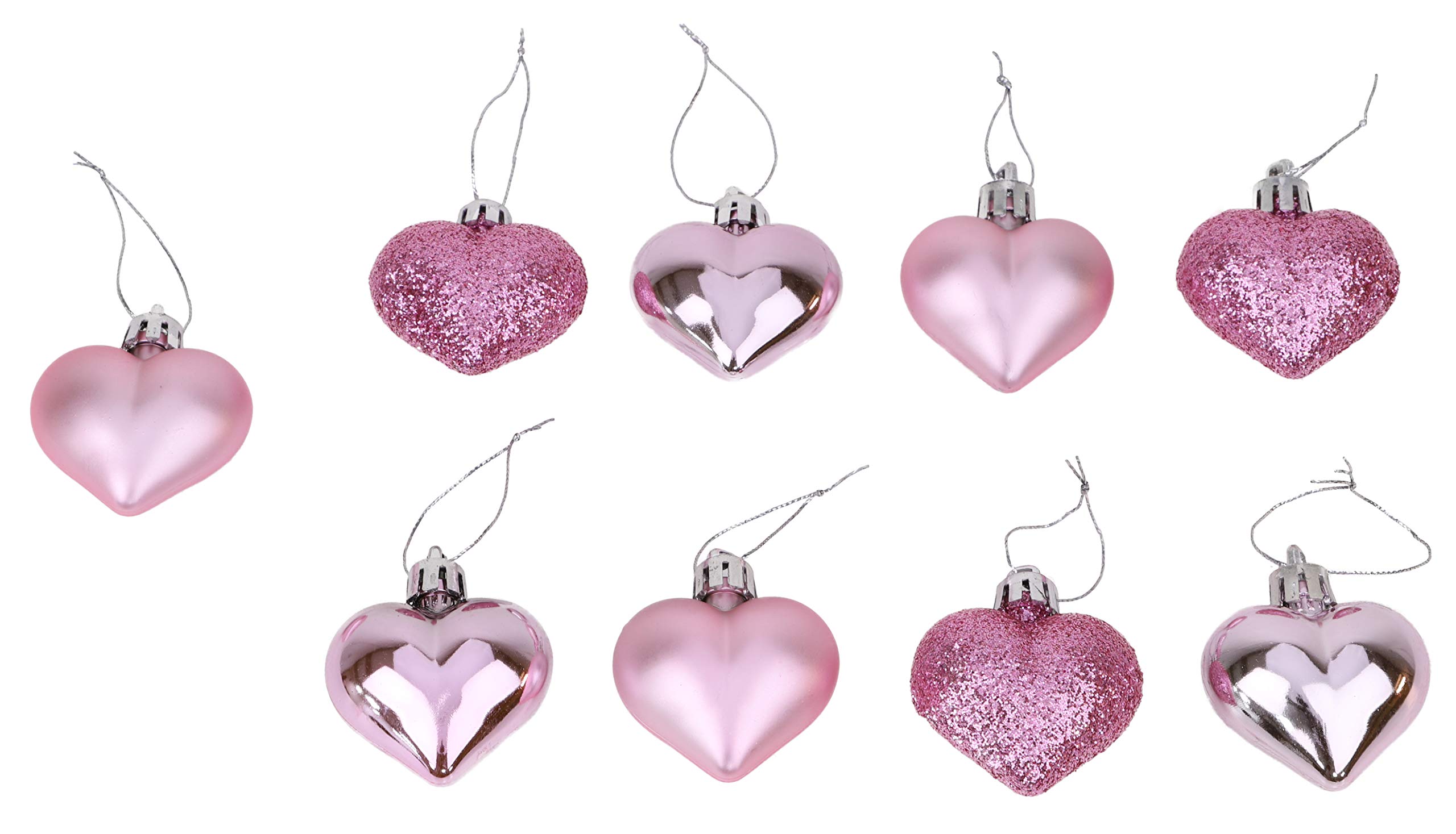 Toyland® 1 Pack Of 9-40mm Multi Finish Pink Heart Shaped Baubles - Christmas Tree Decorations