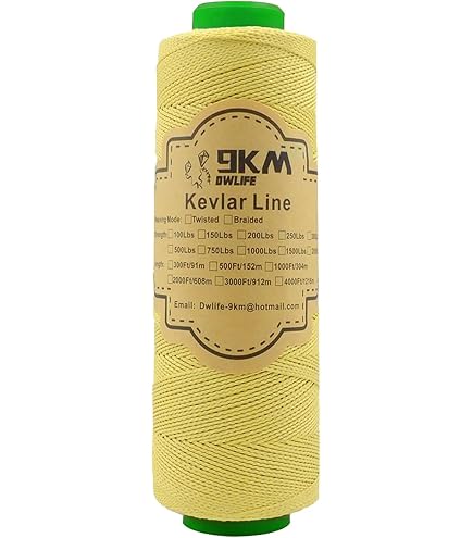 9KM DWLIFE Braided Kevlar Cord, 100lb~2000lb, High Tensile Strength, Abrasion, Flame Retardant, Kite String, Fishing Line, Model Rocket Shock, Tactical Survival Paracord (100lb