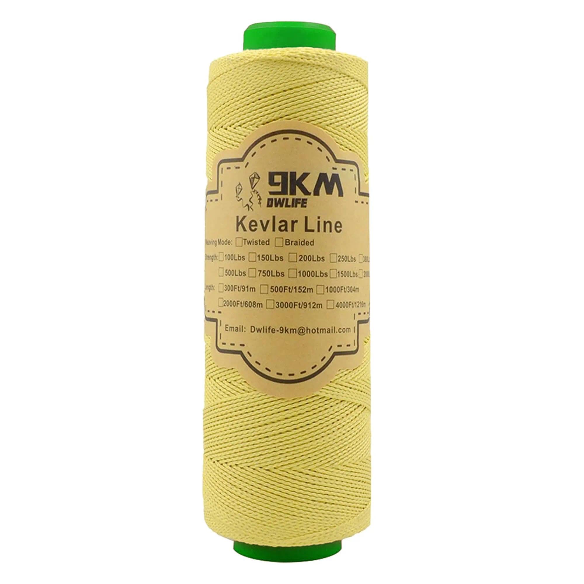 9KM DWLIFE Kevlar Kite String, 200lb 1000Ft, Braided Kevlar Line, Low Stretch, High Strength, Heavy Duty, Fishing Assist Cord, Camping, Hiking, Outdoor Survival Rope