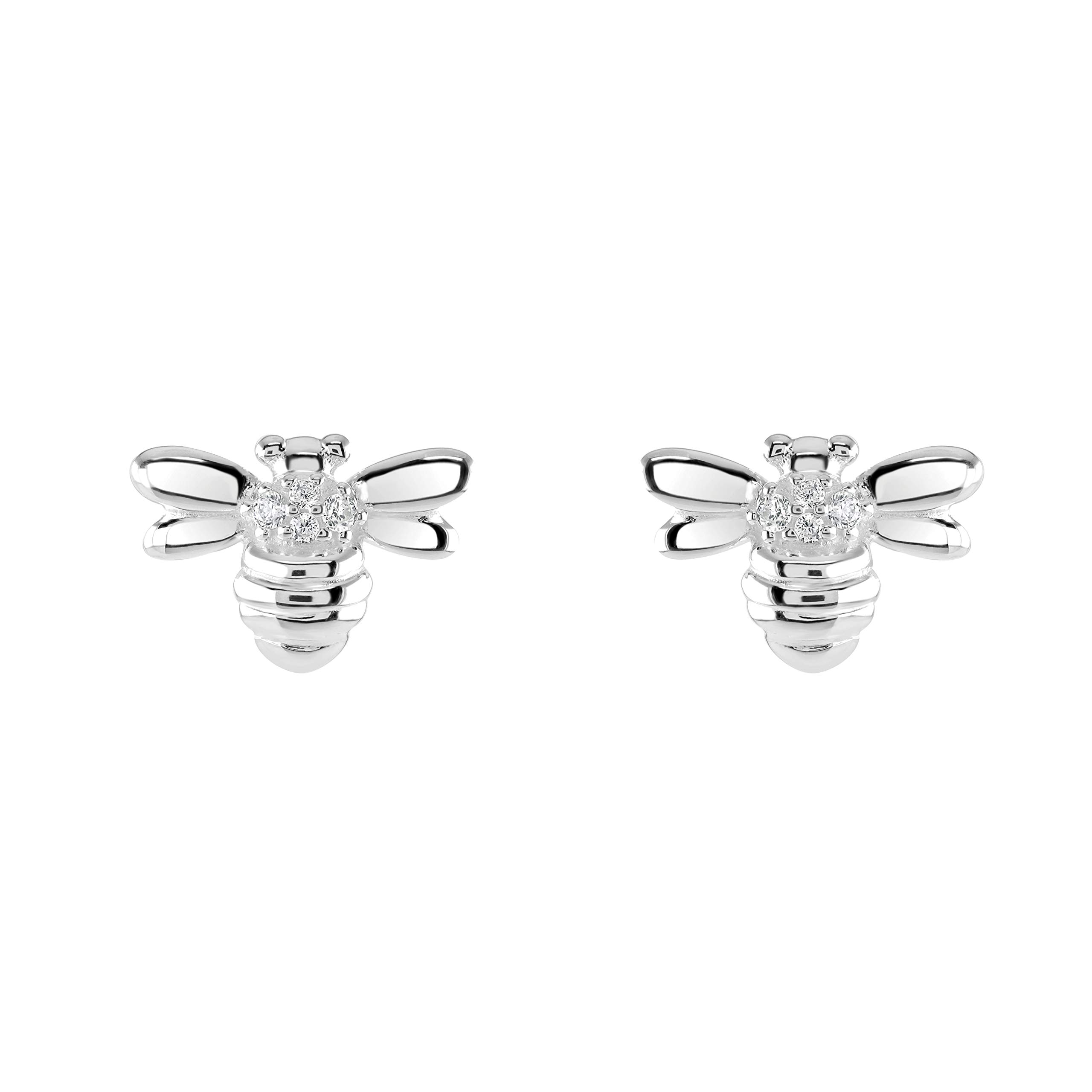 Dew Sterling Silver and Cubic Zirconia Bee Stud Earrings
