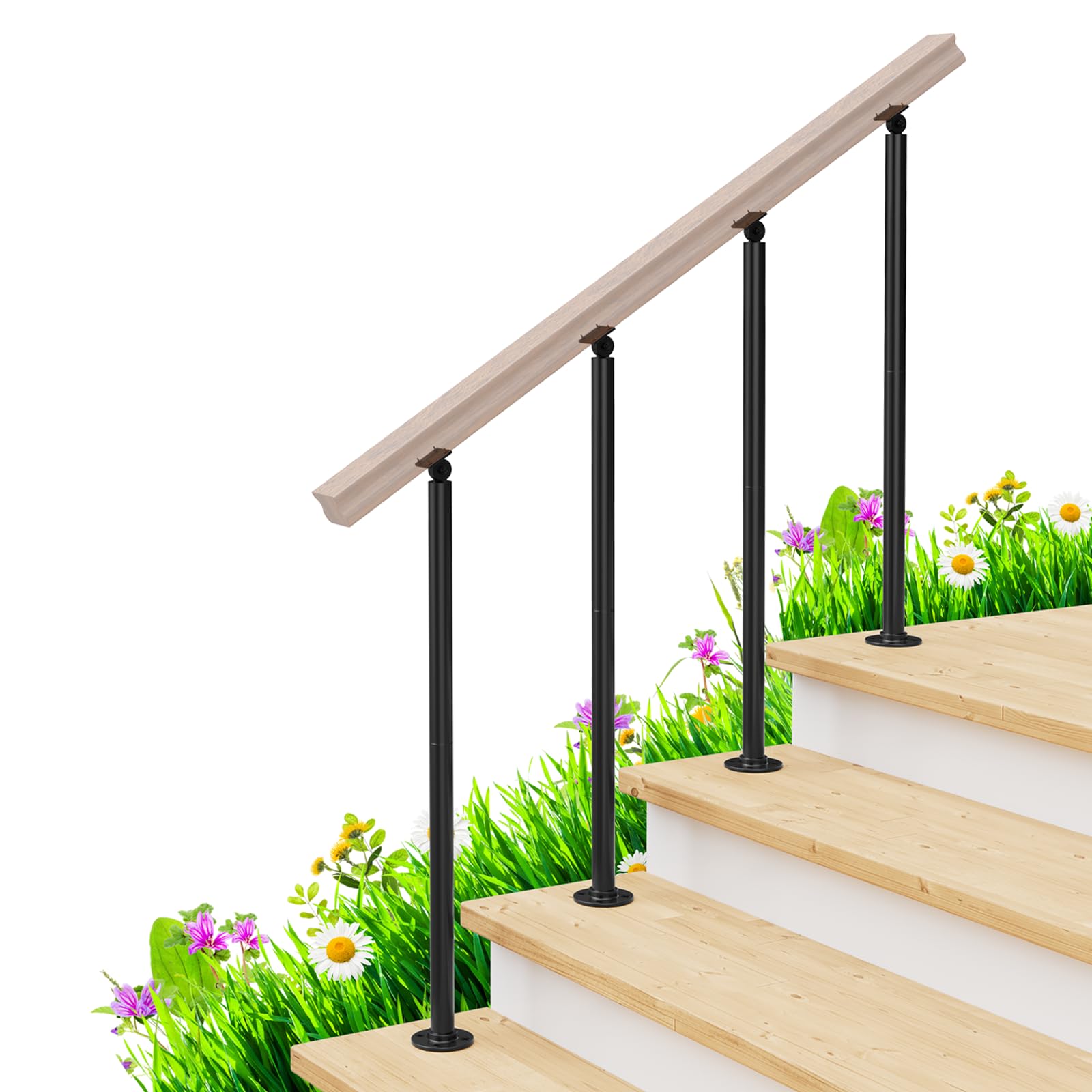 Photo 1 of Stair Railing Indoor 4 Pack Black Metal Stair Post, 270°Adjustable Baluster Posts for Staircase, 32.6'' Wrought Iron Deck Railing Kit for Stairs Balcony Patio Outdoor Steps, Wood Not Including