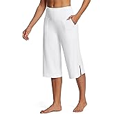 ISEEGZ Women's Wide Leg Yoga Capris High Waist Loose Fit Dress Pants with Pockets Casual Lounge Capri Pants for Women