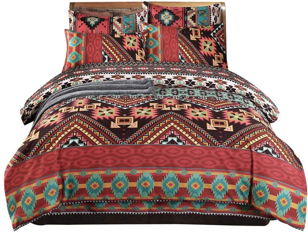 Loussiesd Boho Duvet Cover Set King Ethnic Exotic Bohemian Bedding Set Southwest Bohemia Striped Bedspread Cover Microfiber Aztec Bedding Comforter Cover with 2 Pillow Shams Colorful Zipper — image 1