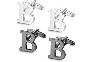 UBGICIG 2 Pairs Cufflinks for Men Personalized Initial Cufflinks Stainless Steel Letter Cuff Links Elegant Tuxedo Shirt Cuff Links Silver/Black Alphabet A-Z Mens Cufflinks With Box Father's Day Gifts Business Wedding Anniversary