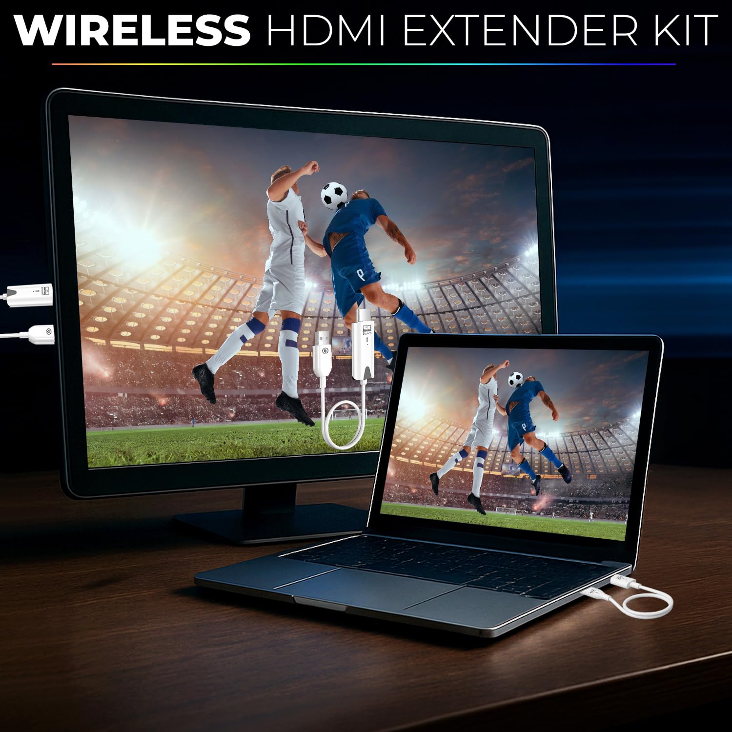 ECHO VIBE Wireless HDMI Transmitter and Receiver 30m Range – 1080P 60HZ Portable Ultra-Lightweight Wireless Extender for Video Projector, Laptop, PC – Extender Compatible with All OS