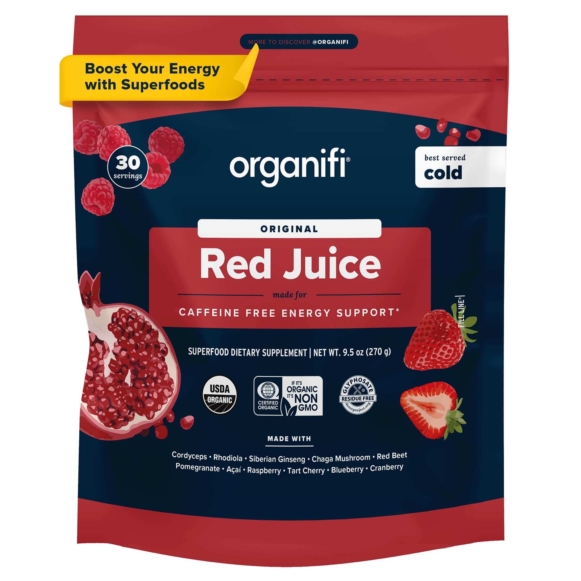 Organifi Red Juice - Energy Powder Reduces Afternoon Crashes and Boosts Digestion and Immune System, 30 Servings