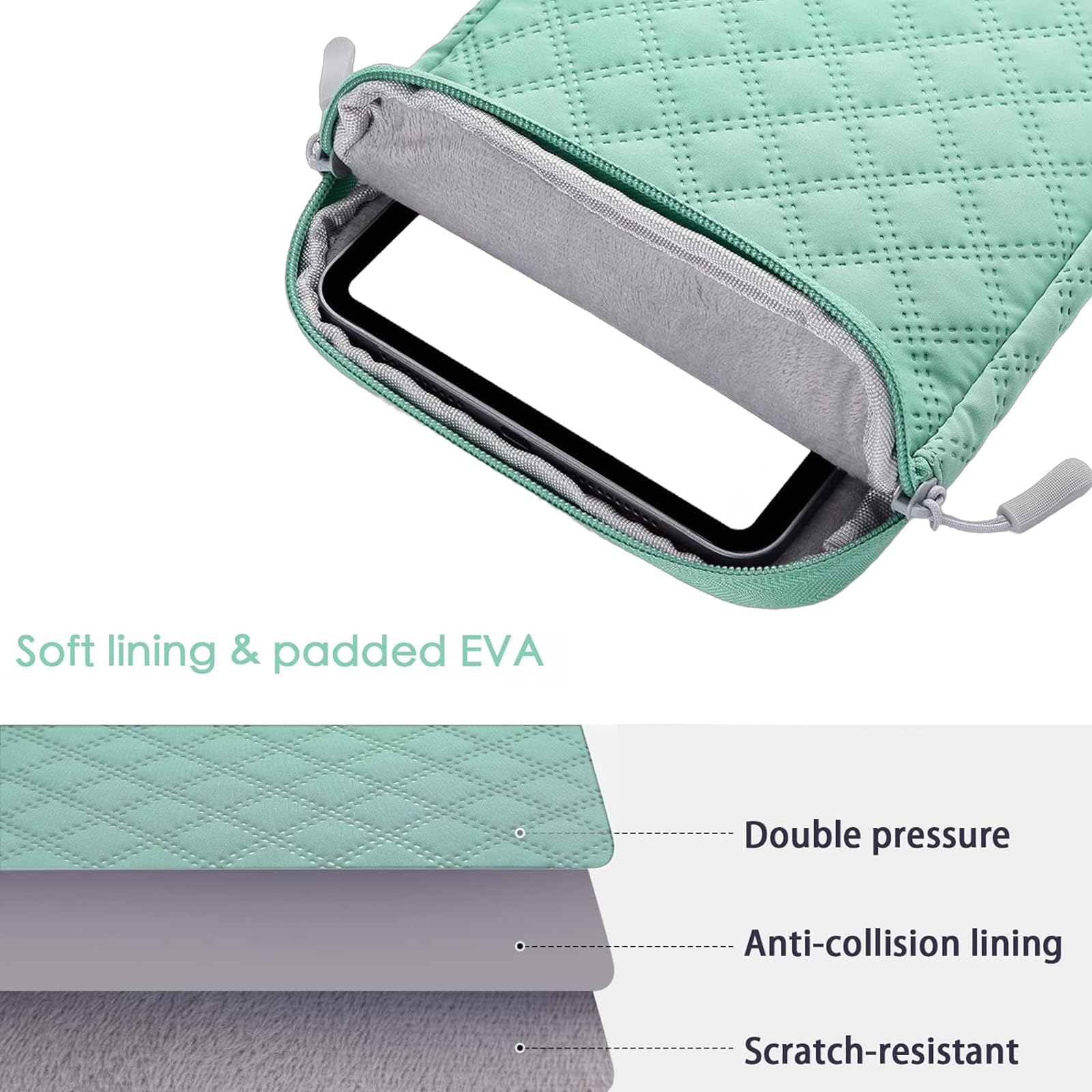 Padded Sleeve Case for 6-7 Inch E-Reader, Tablet Protective Cover Pouch Bag Compatible with Oasis 7/Paperwhite/ebook (Green)