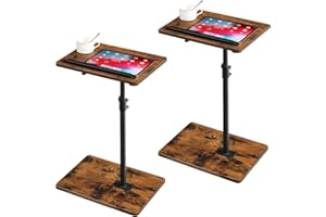 MAHANCRIS Set of 2 TV Tray Table, Sofa Armrest Tray Table for Couch, 360° Swivel Height Adjustable End Table, Snack Side Tables with Phone and Tablet Slot, Rustic Brown ETRB4501S2