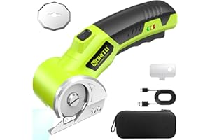 NOHITU Cordless Electric Scissors: 4V Rechargeable Rotary Cardboard Cutter, 3000mAh Battery, with LED Light, 2 Blades, Box Cutter for Fabric Carpet Carton Plastic Leather Cloth