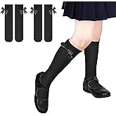 SPTRAMLE Girls Knee High Socks With Bows - Cotton School Uniform Long Socks for 4-12 Years, 2 Pairs