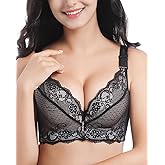 CAHL&FAUO Women Padded Push Up Bra Plus Size Lace Underwire Bras 34A to 46D
