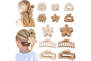 AOENJIE 12 PCS Hair Clips for Women, Large Hair Claw Clips Flower Hair Clips for Women Thick Hair, Medium Rectangle Hair Clips, Double Row Small Claw Clips, Small Flower Hair Clips for Thin/Medium Hair