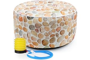 Iheqard Inflatable Outdoor Ottoman for Patio Waterproof Garden Footstool, D21 x H9 Portable Inflatable Foot Rest for Air Travel, Round Pouf for Camping,Home and Pool (Pebble)