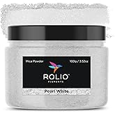 Rolio Premium White Mica Powder - Pearl White (100G / 3.5oz) - 1 Jar of White Pigment Powder for Epoxy Resin, Dye, Soap Making, Nail Polish, Paint, Candle Making, Bath Bombs, Slime
