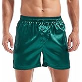 AMY COULEE Mens Satin Boxers Lounge Shorts Solid Color Sleepwear Casual Silky Pajama Shorts