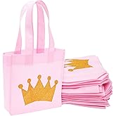 BLUE PANDA 24-Pack Princess Party Favor Bags - 6.5 x 7 x 2 in Pink Canvas Pouches - Reusable & Non-Woven Crown Treat Pouches - Bags for Princess Birthday Party Decorations