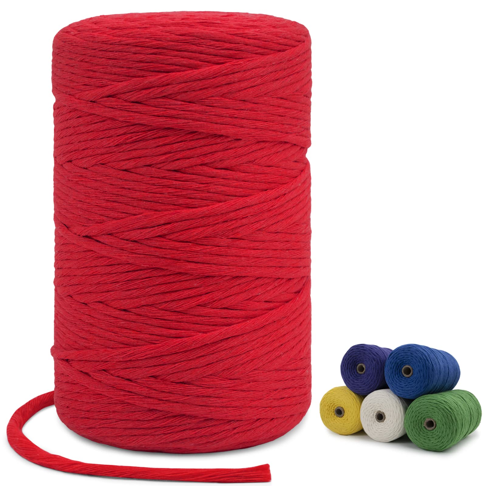 LEREATI Macrame Cord 3mm x200m, Thick Cotton Macrame Rope Yarn, Natural Craft Rope for Plant Hanger, Wall Hanging, DIY Crafts, Decorations (Red)