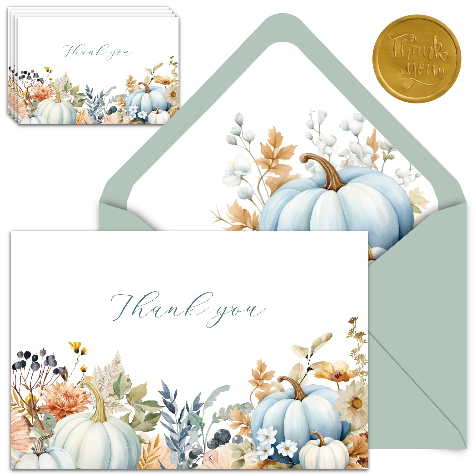 Gooji 4x6 Misty Fall Pumpkin Thank You Cards with Envelopes Floral Thank You Cards (Bulk 20-Pack) Boho Baby Shower Bridal Shower, Weddings, Small Business, Thanksgiving, Boy Girl