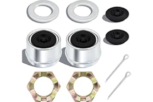 NIUOHOY 10PCS 1'' Spindle Castle Nuts Kits Trailer Axle Nut Kits Including Washers, 2.25'' Long Cotter Pins, 1.98'' Dust Caps & Rubber Plugs for 1" Shaft Spindle (2 Sets)