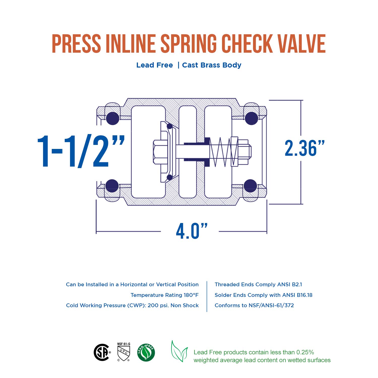 Midline Valve 372S334-5 Inline Spring Loaded Check Valve, Backflow ...