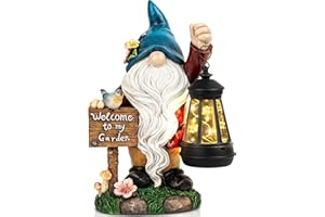 C&Y&G&X Solar Garden Gnome Statue – Waterproof Outdoor Decor with Solar Lantern LED Lights and Welcome Sign for Yard, Lawn, Patio – Ideal Gift for Grandma Mom Women