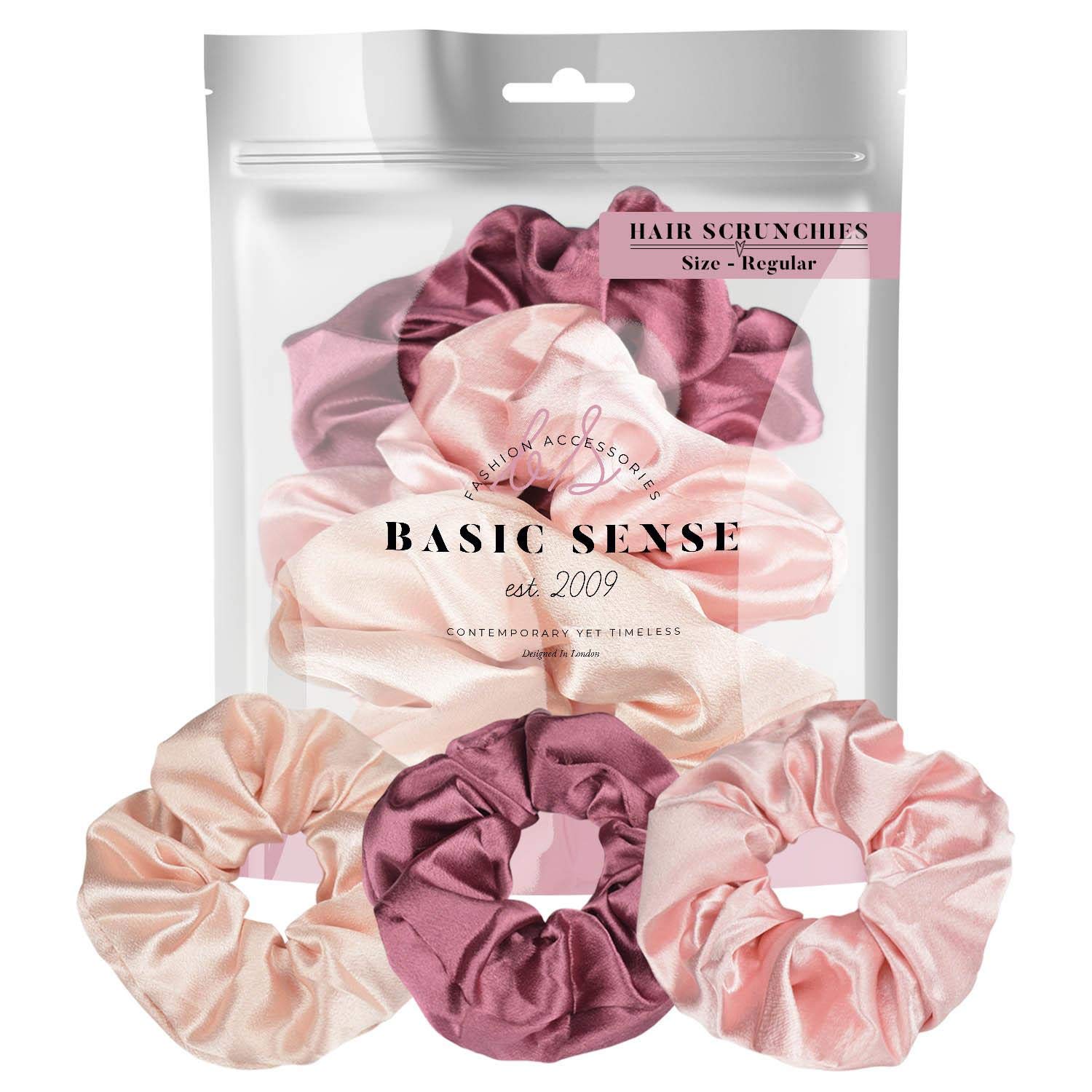 Luxurious Shimmering Hair Satin Scrunchies for Women Updo Ponytail Holder Ties Bands Elastic Bobbles Traceless Scrunchy, A set of 3pcs, Pink Assortment