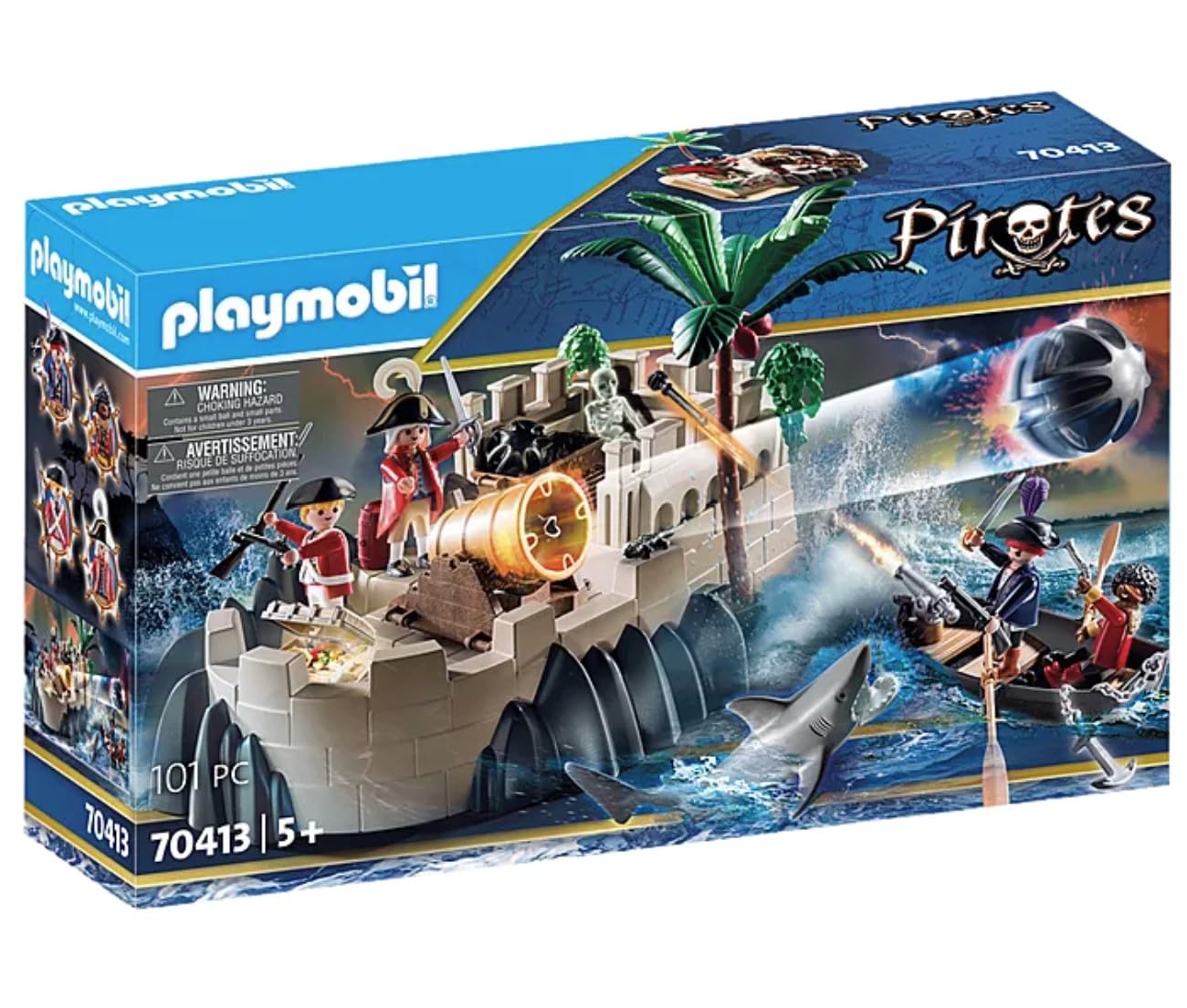 Playmobil 70413 Pirates Defence Island with Floating Boat, Educational Toy, Fun Imaginative Role-Play, Playset Suitable for Children Ages 4+ years