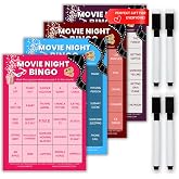 XOXO Parents Movie Night Bingo Cards, Reusable Game for Adults &amp; Kids | 4 reusable dry-erase bingo cards, markers included, fun game night idea, gift for movie lovers, raffle &amp; fundraiser game