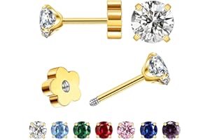 WGXIA White Crystal Flat Back Stud Earrings for Women Natural Raw Stone Sensitive Ear Sparkly Earrings Studs Handmade Inoxida